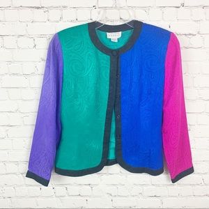VTG 80s SILK Adrianna Papéll Color Block Blouse 8